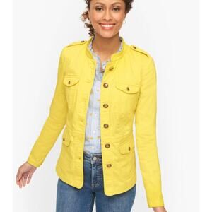 TALBOTS Piped Utility Jacket Size 8 Lemon Yellow Business Casual Cotton